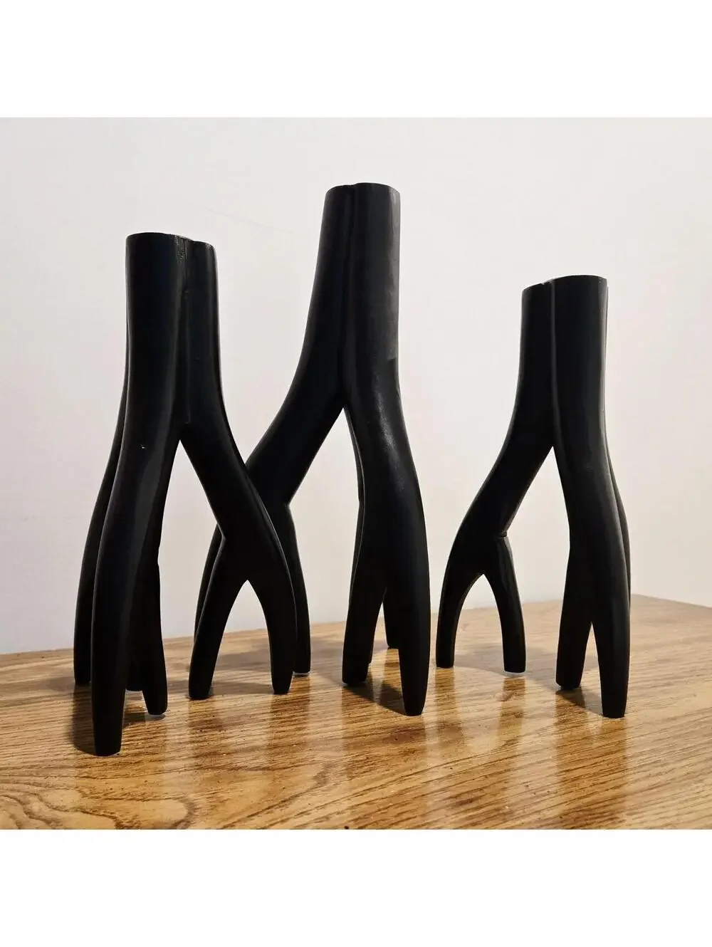 ✨️NEW✨️ Set of 3 Bazar Bizar Triple Twig Hand-Carved Wood Candle Holders - Picture 6 of 6